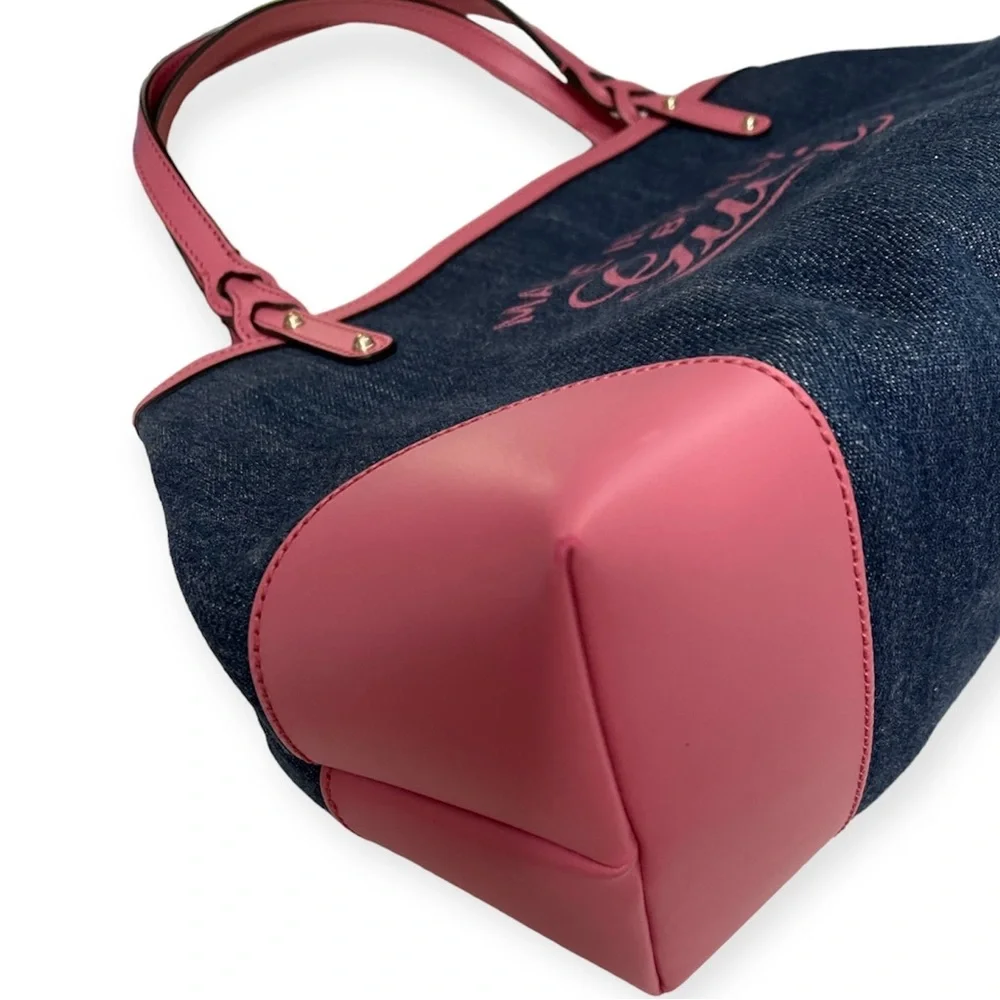 GUCCI Hawaii Tote Blue Denim Pink Leather Oversized Rare Vintage EUC